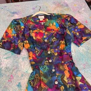 Colorful Floral Button-Down Dress